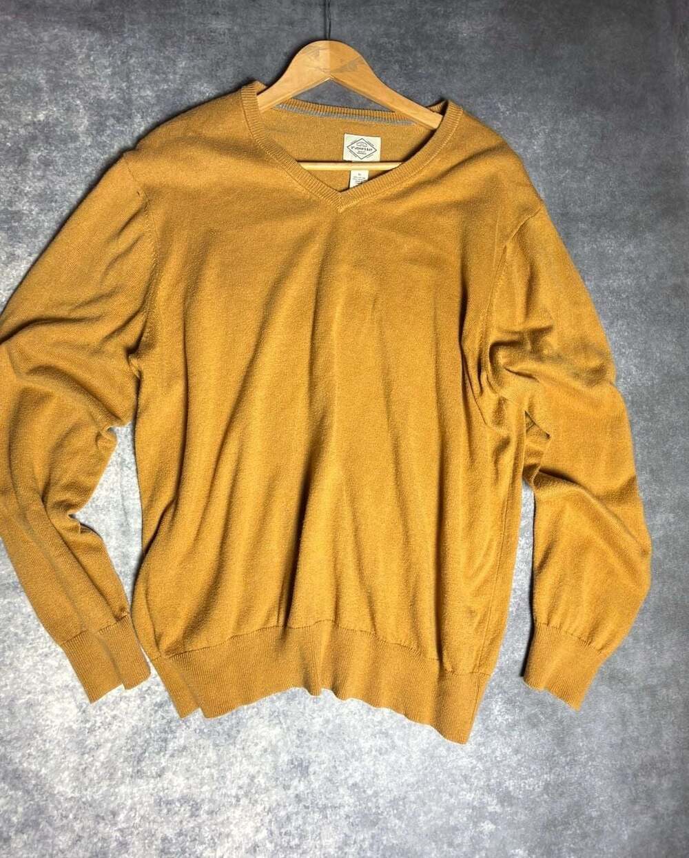 St John's Bay Men's Mustard Yellow V-Neck Pullover Sweater XL Cotton Blend